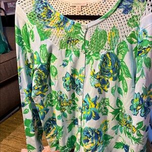 Isaac Mizrahi Green and Blue Floral Cardigan